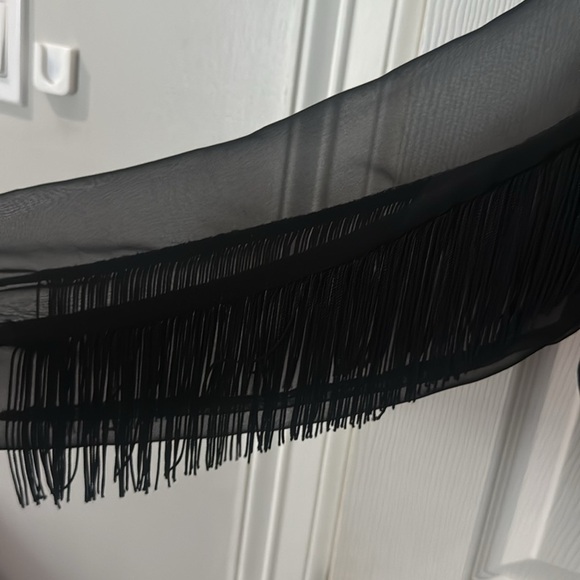 VINTAGE 80s SAM. Black Sheer Button-Down Shirt crop with tassels and lace small - Picture 5 of 8